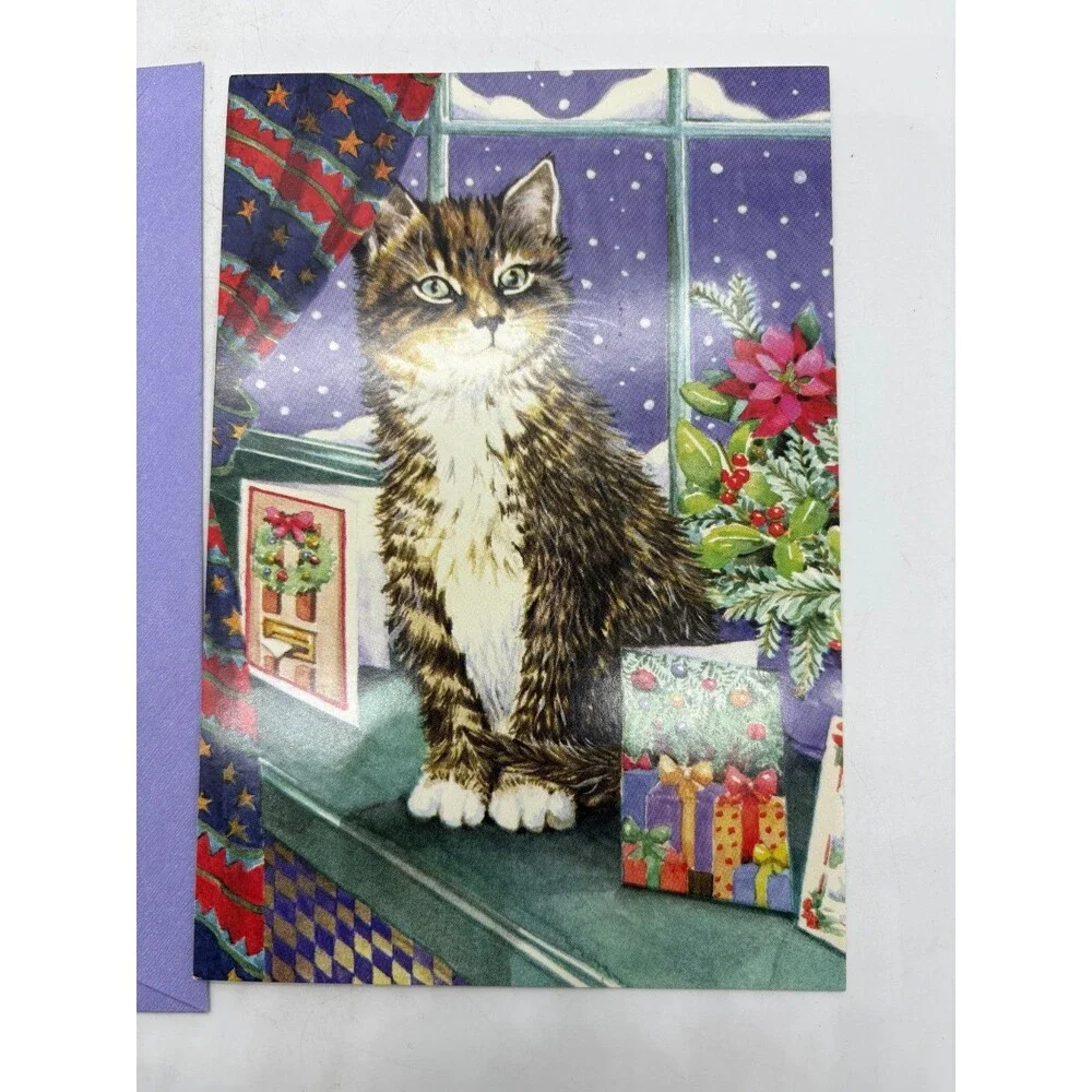 Fantus Paper Products Christmas Card Lot Cat Window Scene DG-19 50-720 USA
